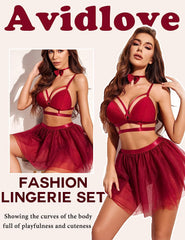 Avidlove Lingerie For Strappy Lingerie With Skirt Set Removable Choker Sleepwear S-XXL