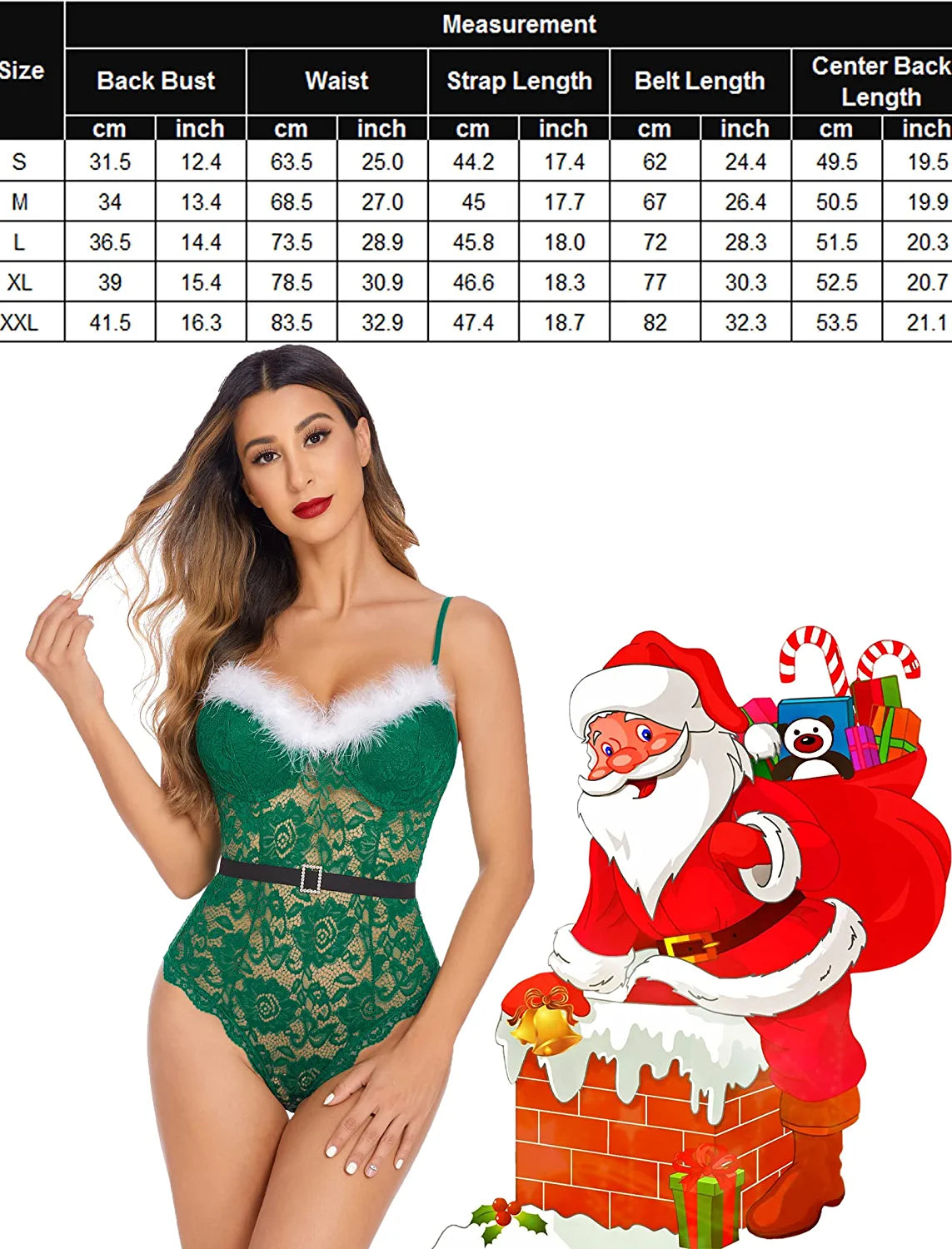 Avidlove Christmas Lingerie Lace Bodysuit Snap Crotch Teddy Lingerie