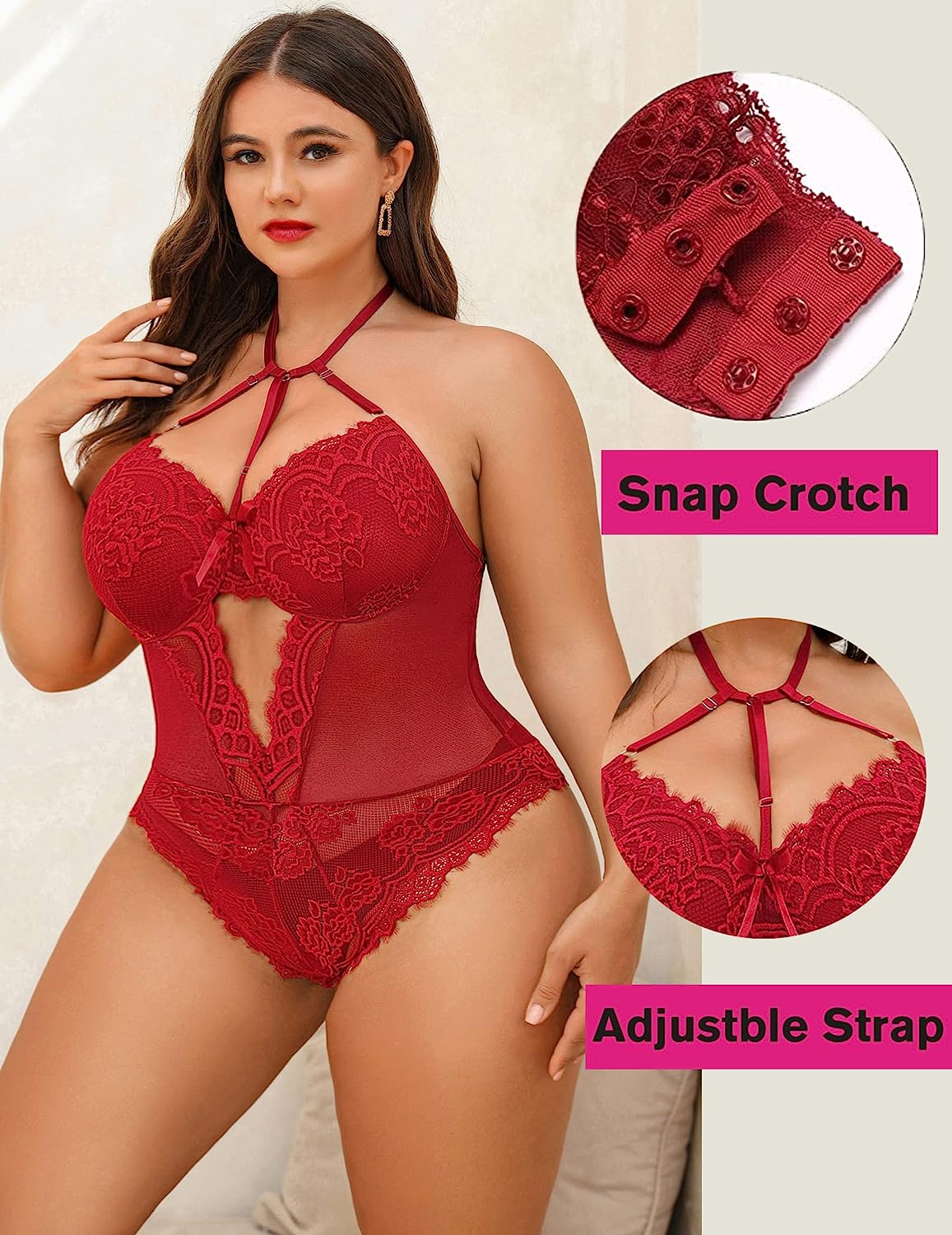 Avidlove Plus Size Lingerie for Lace Bodysuit Teddy Lingerie One Piece Babydoll