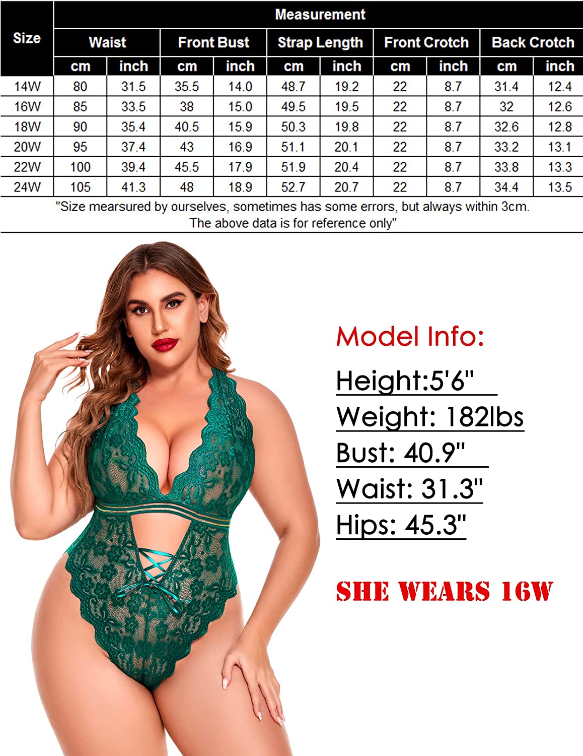 Avidlove Plus Size Lingerie Snap Crotch Teddy Bodysuit One Piece Lace Babydoll 14-24 Plus