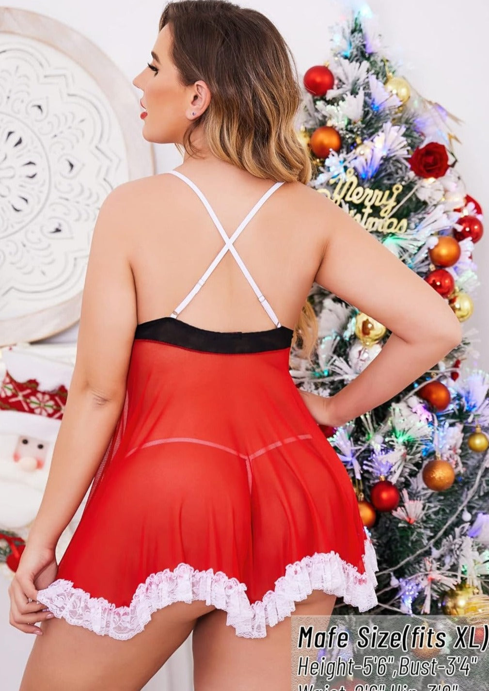 Avidlove Plus Size Christmas Lingerie Set Santa Chemises Babydoll Mesh Nightwear