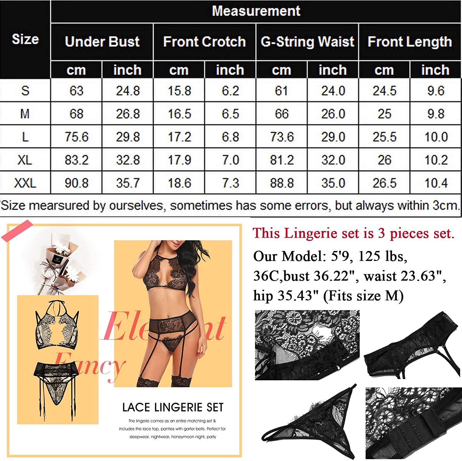 Avidlove Lace Lingerie Set with Garter Belts Lace Teddy Babydoll Bodysuit (NO Stockings)