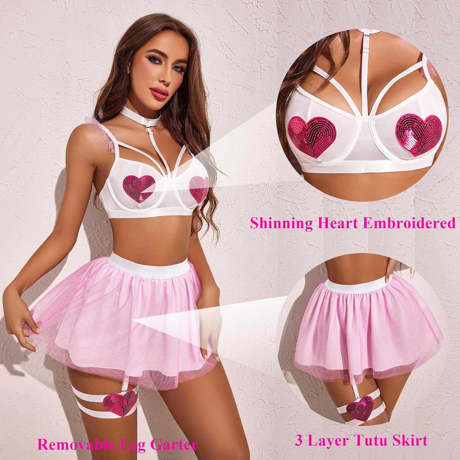 Avidlove Lingerie Set for Halloween Cupid Costumes Two Pieces Push Up Lingerie Outfits with Underwire