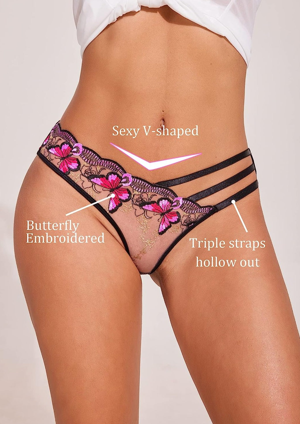 Avidlove Panties for Butterfly Embroidered Underwear Mesh Panties Pack