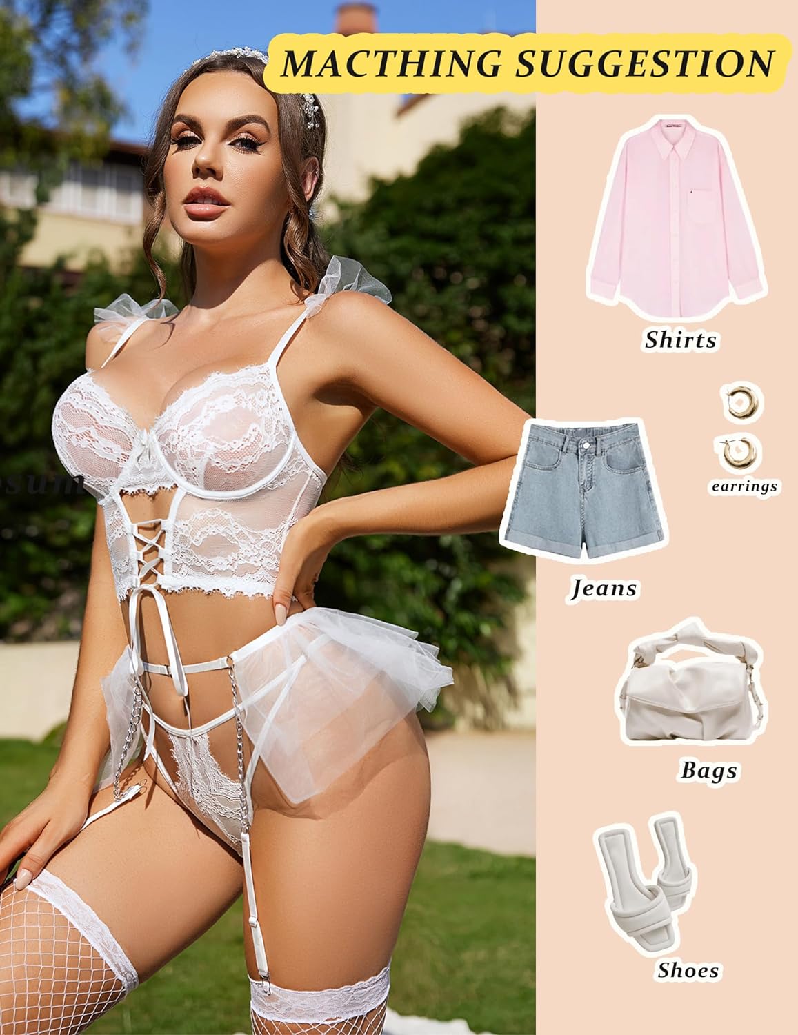 Avidlove Lingerie Sets Garter Sets 3 Piece Underwire Bra and Panty Sets With Mesh Mini Skirts S-XXL