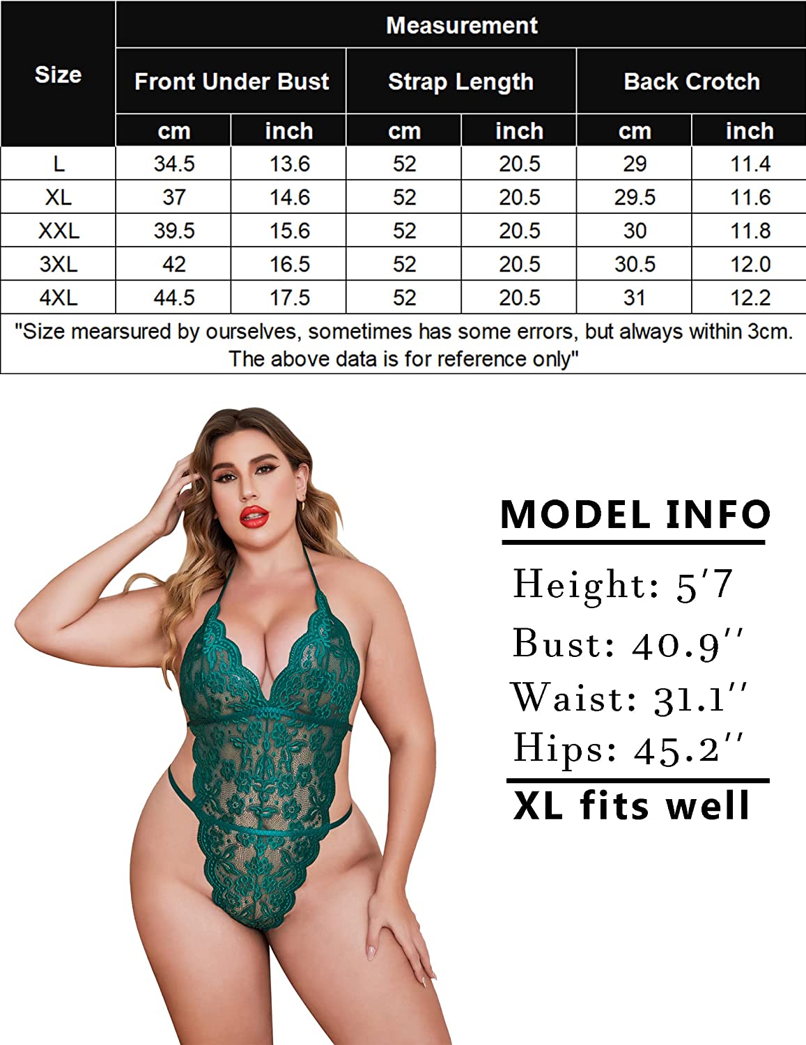 Avidlove Plus Size Lingerie for One Piece Teddy Bodysuit Halter Lingerie