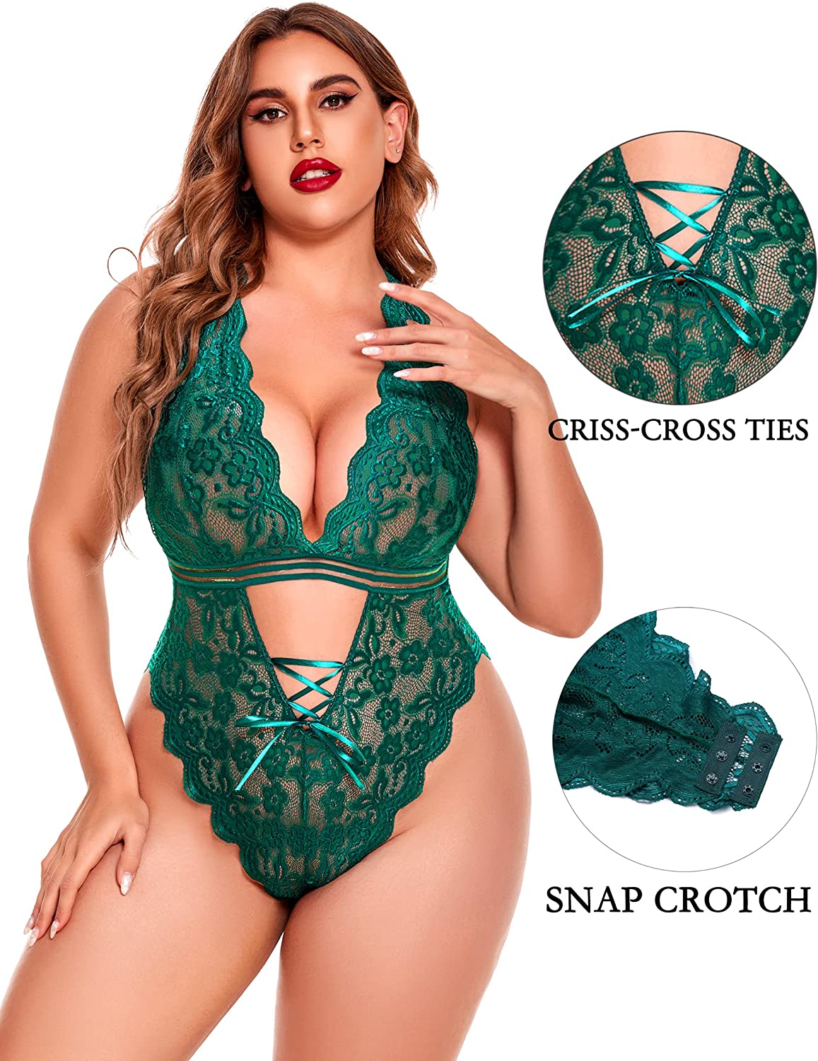 Avidlove Plus Size Lingerie Snap Crotch Teddy Bodysuit One Piece Lace Babydoll 14-24 Plus