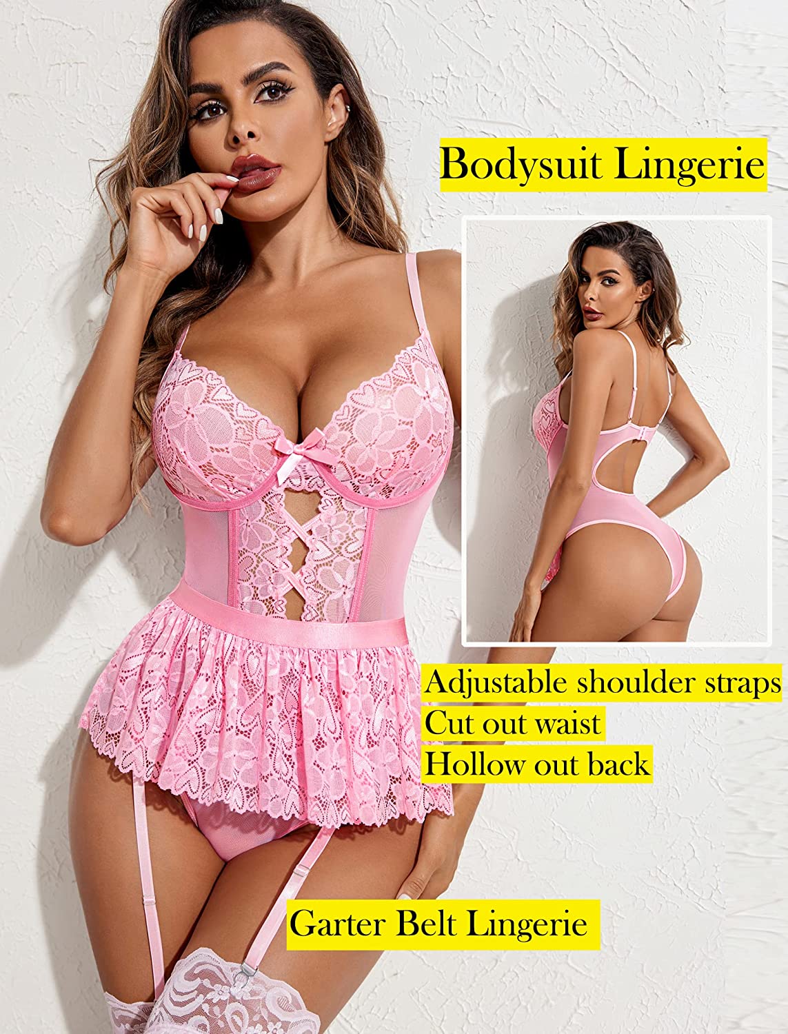 Avidlove Garter Lingerie Set Lace Strappy Teddy Underwired Naughty Bodysuit Exotic One Piece Babydoll