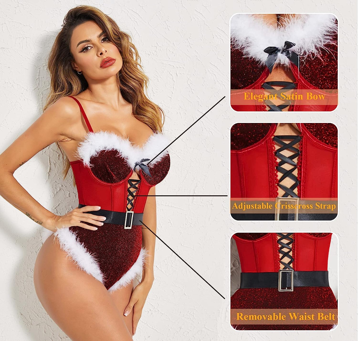 Avidlove Lingerie For Snap Crotch Bodysuit Santa Costumes Deep V Boudior Outfits With Underwire and Belt