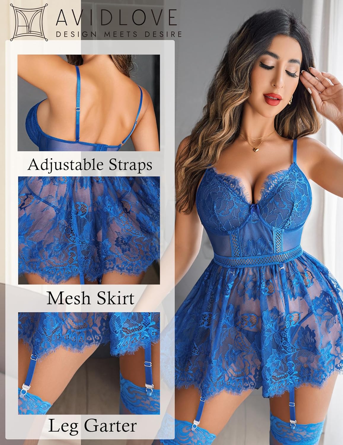 Avidlove Lingerie for Lace babydoll Sleepwear with Garter Belt Slip Dress S-XXL