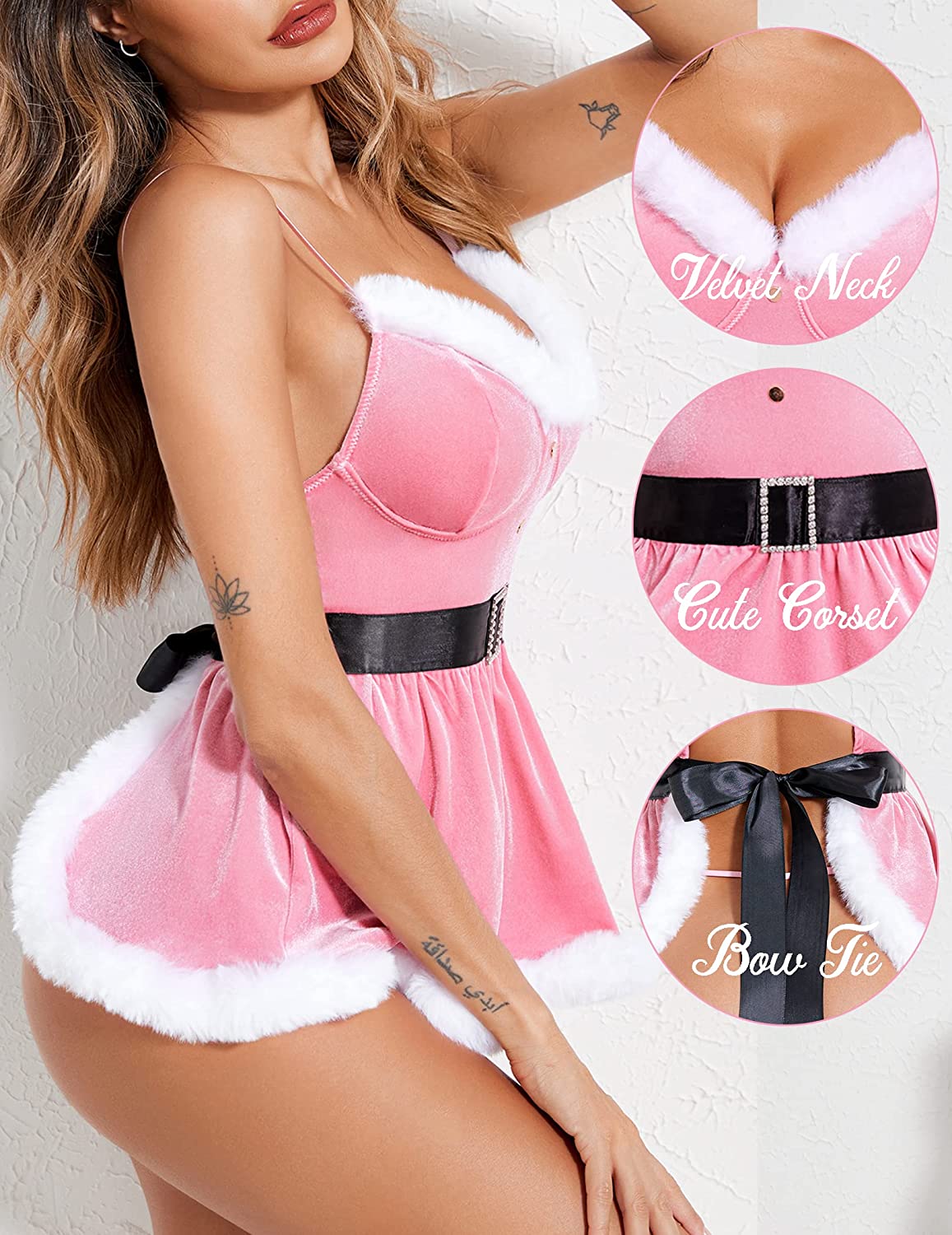 Avidlove Christmas Lingerie Santa Babydolls Chemises Red Velvet Santa Lingerie Sets