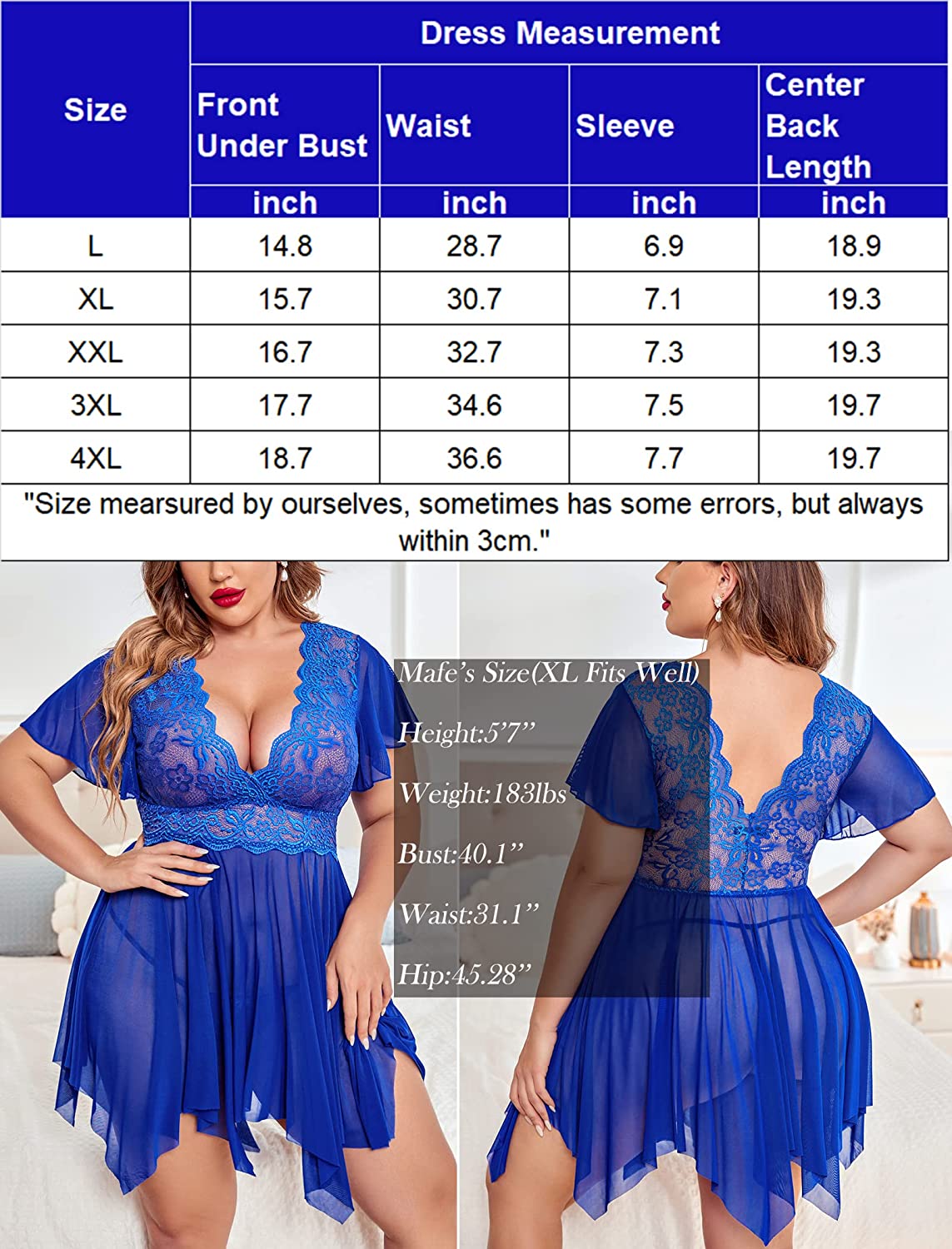 Avidlove Plus Size Babydoll Floral Lace Lingerie Deep V Nighty Mesh Sleepwear