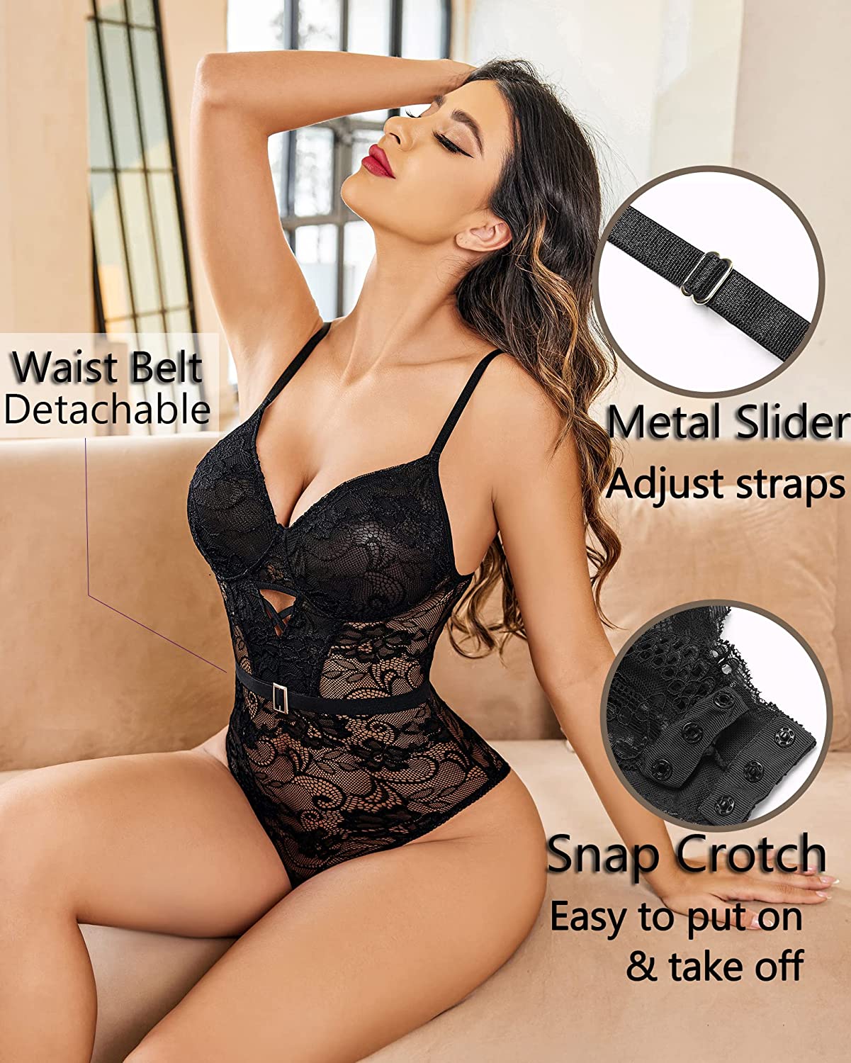 Avidlove Bodysuit for Snap Crotch Lingerie Sheer Mesh Babydoll Naughty One Piece Teddy Sleepwear