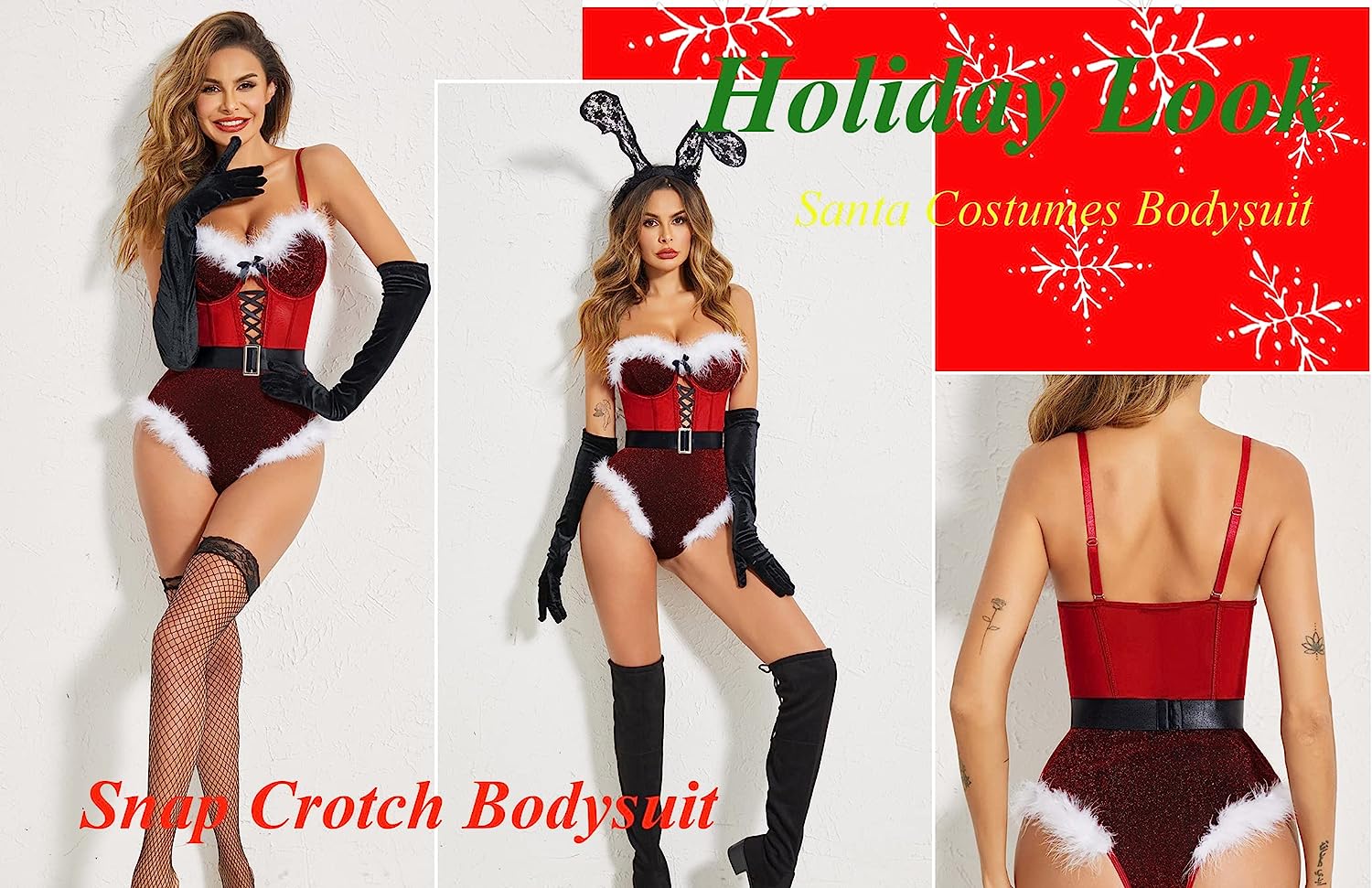 Avidlove Lingerie For Snap Crotch Bodysuit Santa Costumes Deep V Boudior Outfits With Underwire and Belt