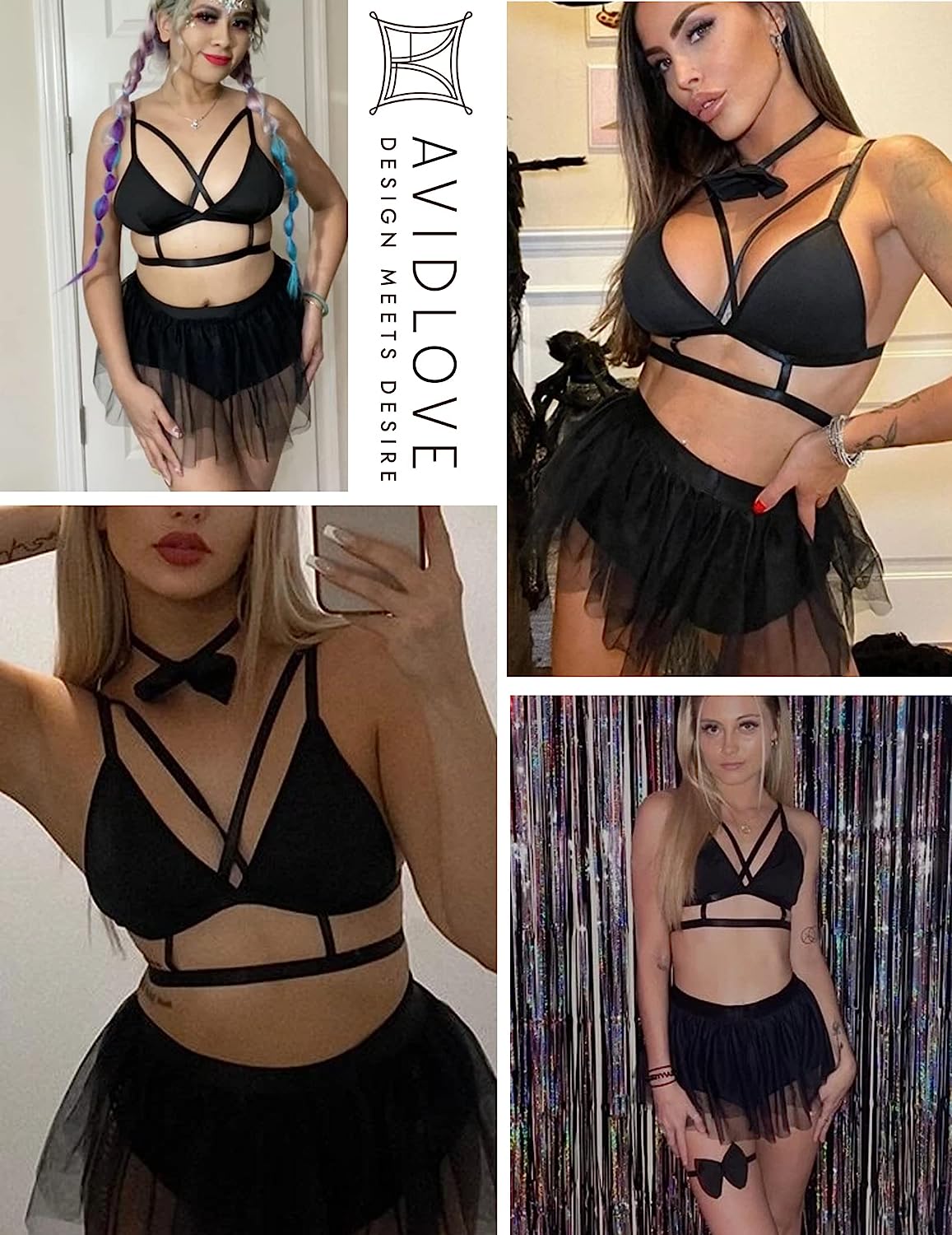 Avidlove Lingerie For Strappy Lingerie With Skirt Set Removable Choker Sleepwear S-XXL