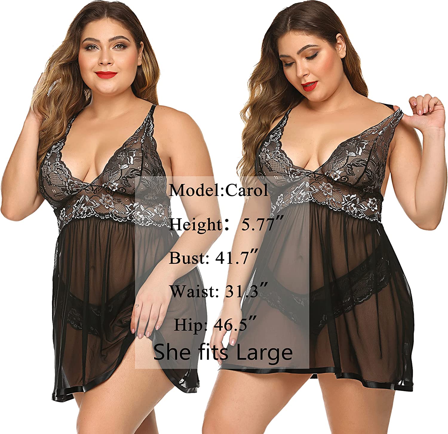 Avidlove Plus Size Lingerie for Mesh Babydoll Chemise Lace Pregnant Boudoir Outfits