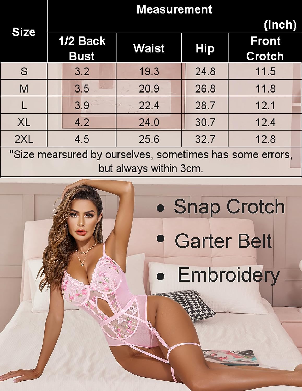 Avidlove Teddy Lingerie for Floral Embroidery Lace Up Bodysuit with Garter Belt Underwire Sleepwear