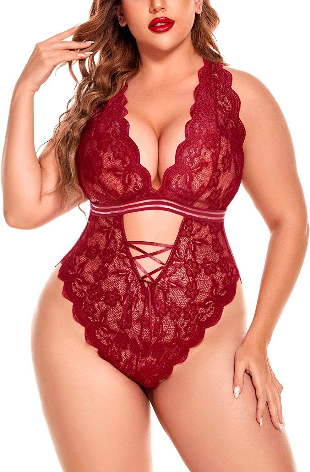 Avidlove Plus Size Lingerie Snap Crotch Teddy Bodysuit One Piece Lace Babydoll 14-24 Plus