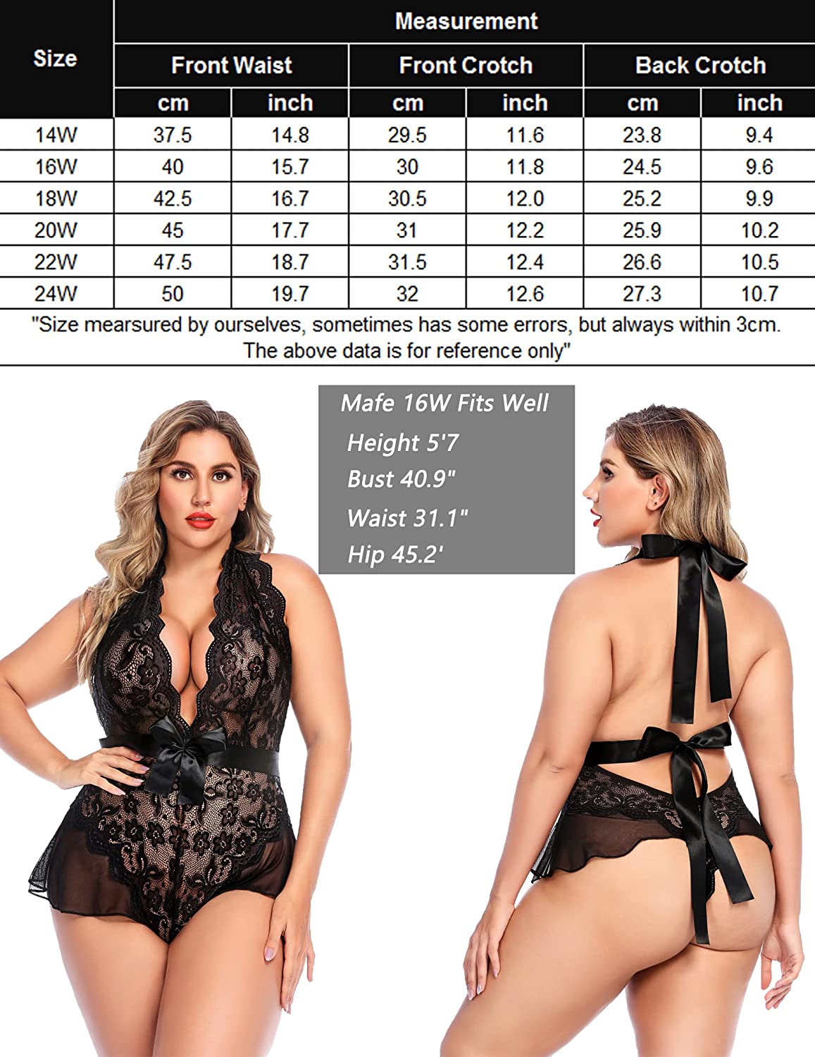 Avidlove Plus Size Lingerie for Deep V Neck Teddy Lingerie Halter Lace Bodysuit Babydoll