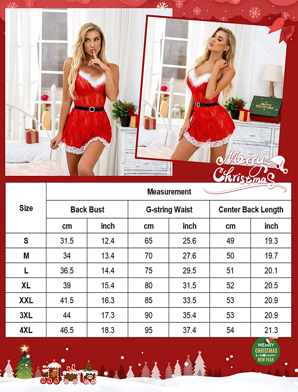 Avidlove Christmas Lingerie for Santa Dress Red Lingerie Babydoll Lace Chemise