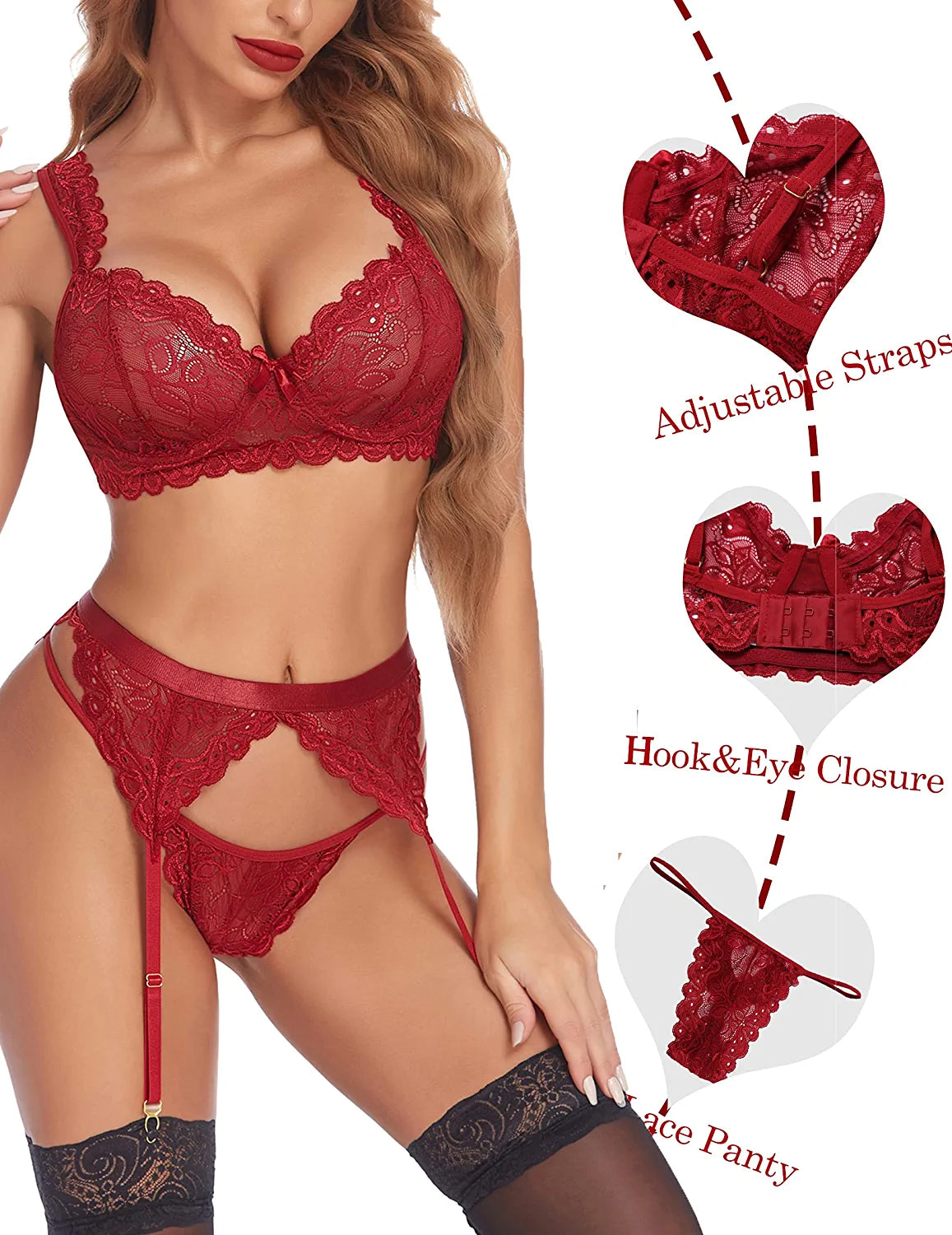 Avidlove Lace Garter Lingerie Set with Underwire Push Up Lingerie Set (No Stockings)