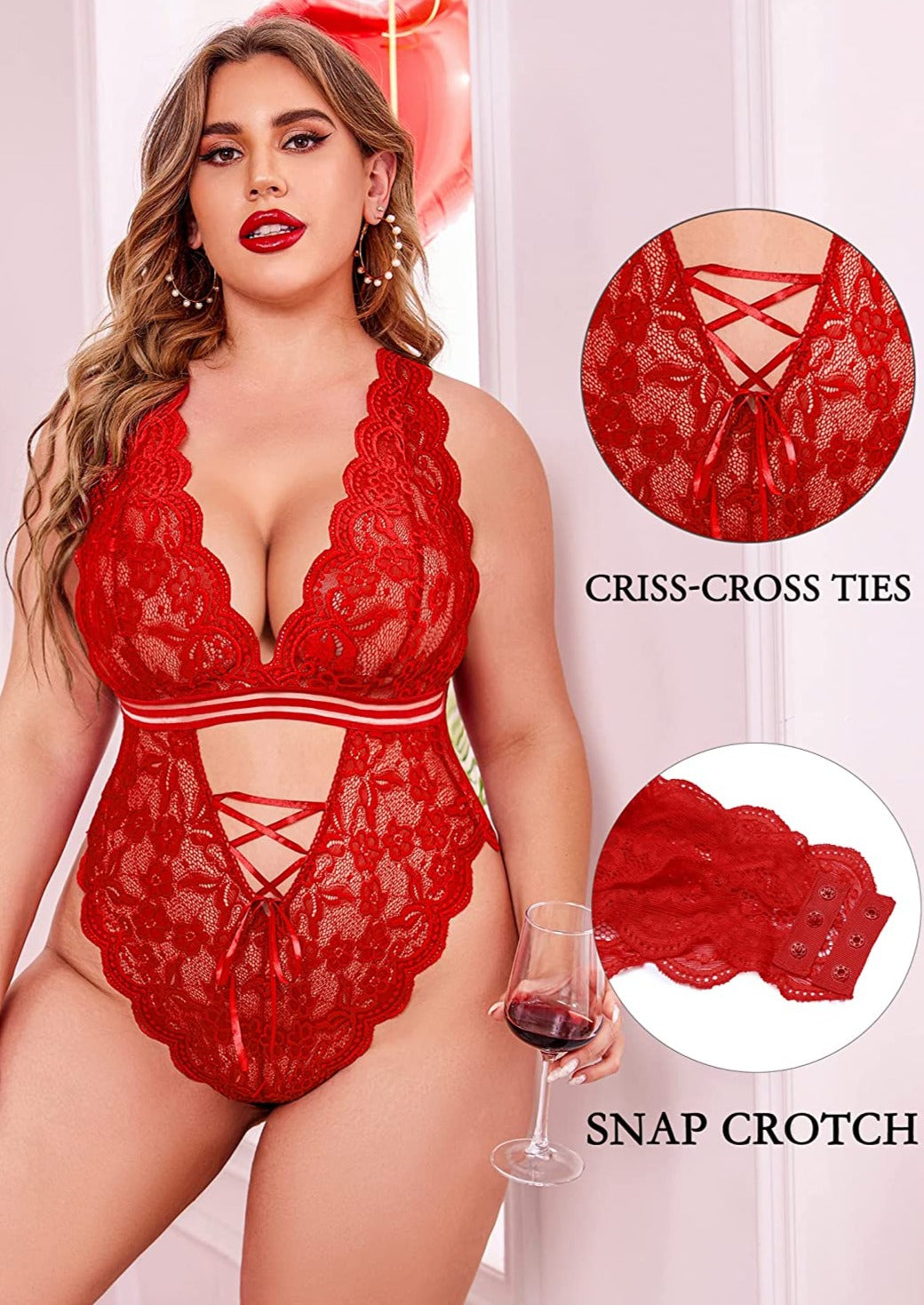 Avidlove Plus Size Lingerie Snap Crotch Teddy Bodysuit One Piece Lace Babydoll 14-24 Plus