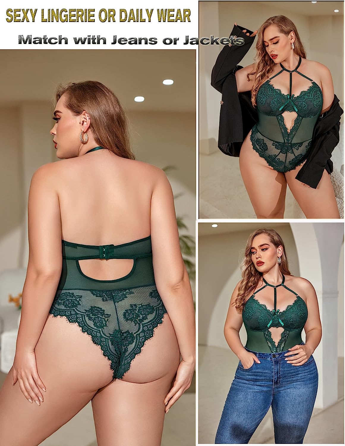 Avidlove Plus Size Lingerie for Lace Bodysuit Teddy Lingerie One Piece Babydoll