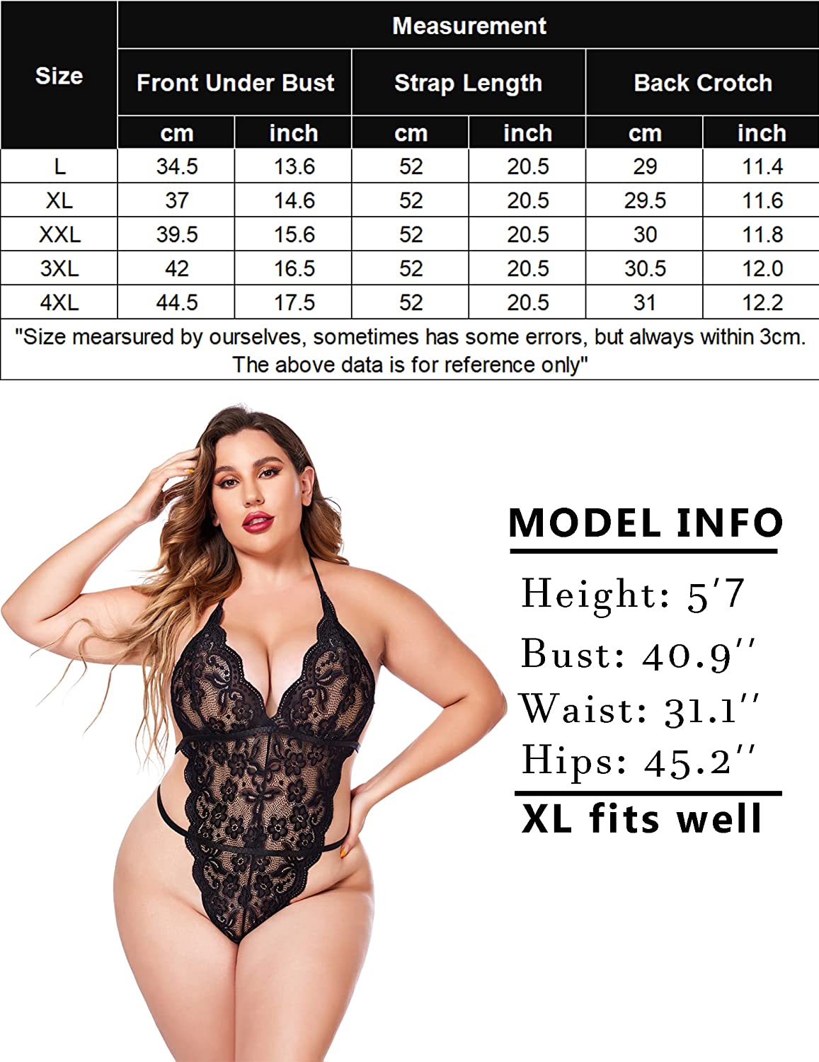 Avidlove Plus Size Lingerie for One Piece Teddy Bodysuit Halter Lingerie