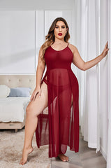 Avidlove Plus Size Dress For Babydoll Mesh Maxi Nightdress Strappy Exotic Sleepwear Side Slits