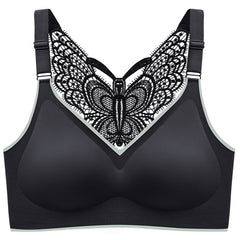 Butterfly Lace Plus Size Wireless Bra Black