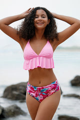 Revneu  Floral Print Falbala Sweet Beach Bikini