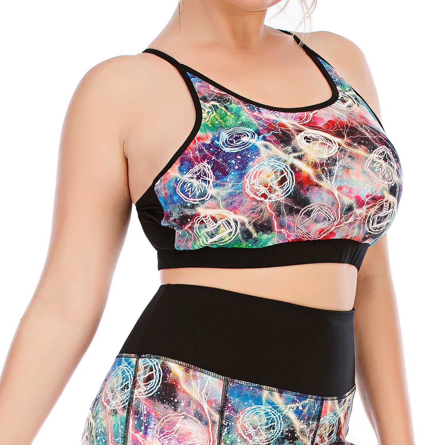 Plus Size Printed Workout Tops for Adjustable Shoulder Strap