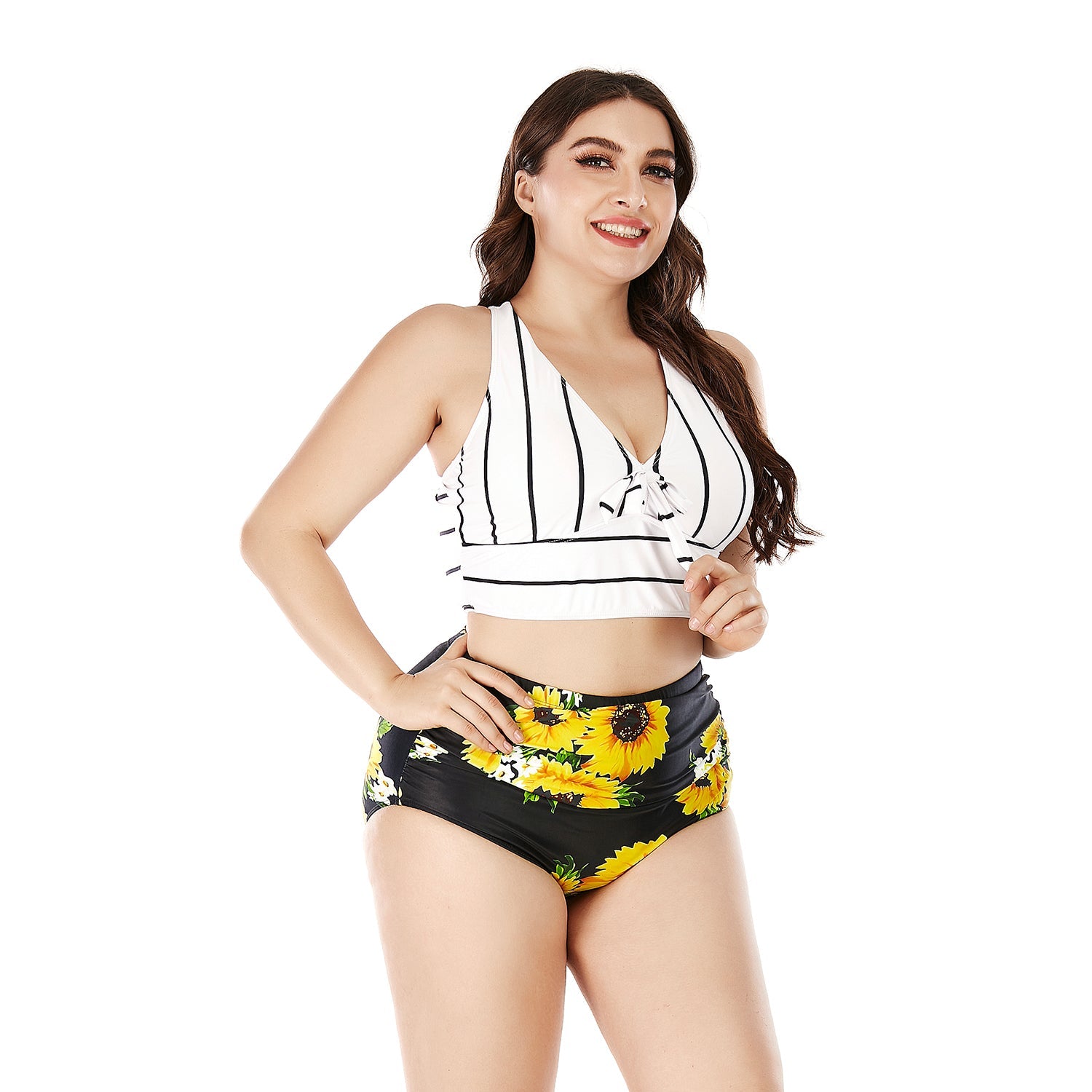 Plus Size Printing High Waist Bikini Swimsuit Two Piece Bathing Suit