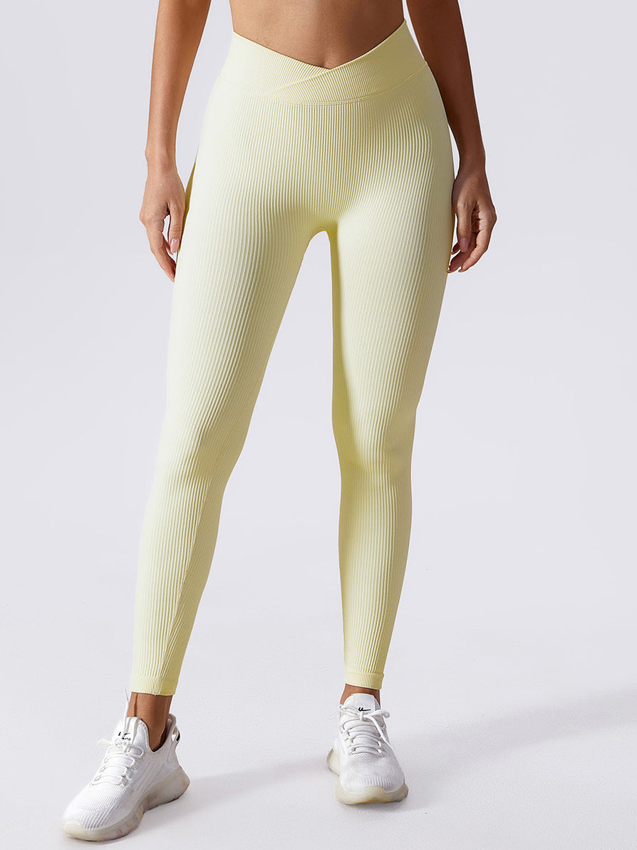 Seamless Rib Cross Waistband Yoga Leggings