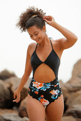 Revneu  Floral Print Cutout Pretty Lace-Up Twisted One Piece Swimwear