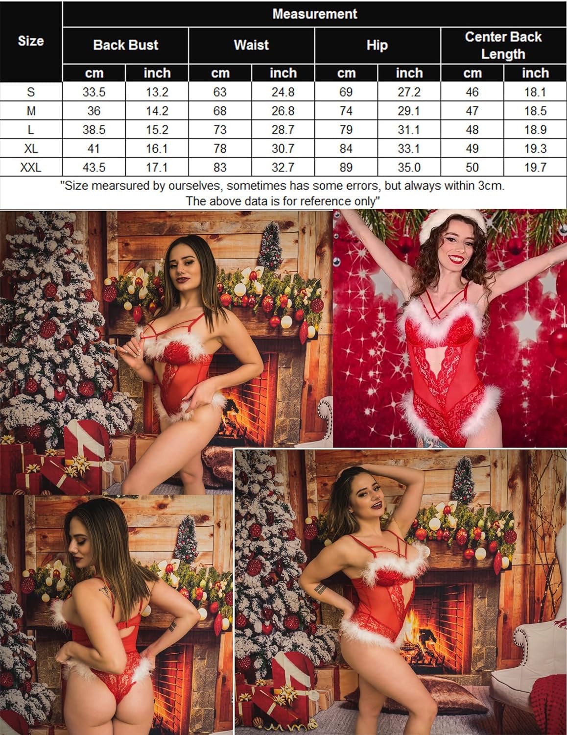 Avidlove Christmas Lingerie Santa Teddy Bodysuit Lace Strappy Holiday Lingerie Outfits