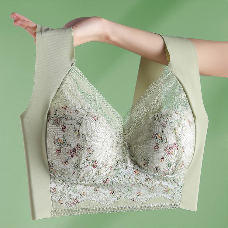 Plus Size Floral Print Lace Mesh Minimizer Wireless Bra