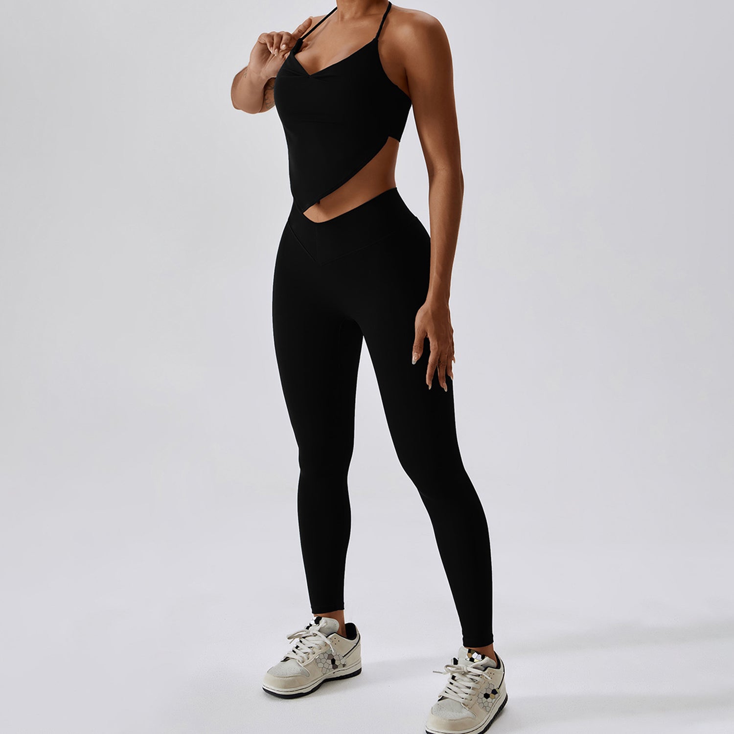 Backless Halter Workout Bra & Pockets Leggings Set