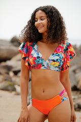 Revneu  Floral Print Falbala V Neck Feminine Beach Bikini