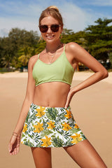 Revneu Green Floral Print Sweet Bikini Skirt Set