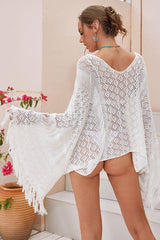 Revneu Hollow-Out Unique Tassels Knitted Strappy Beachwear