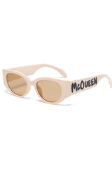 Letter Print Modern Ellipse Beige Sunglasses