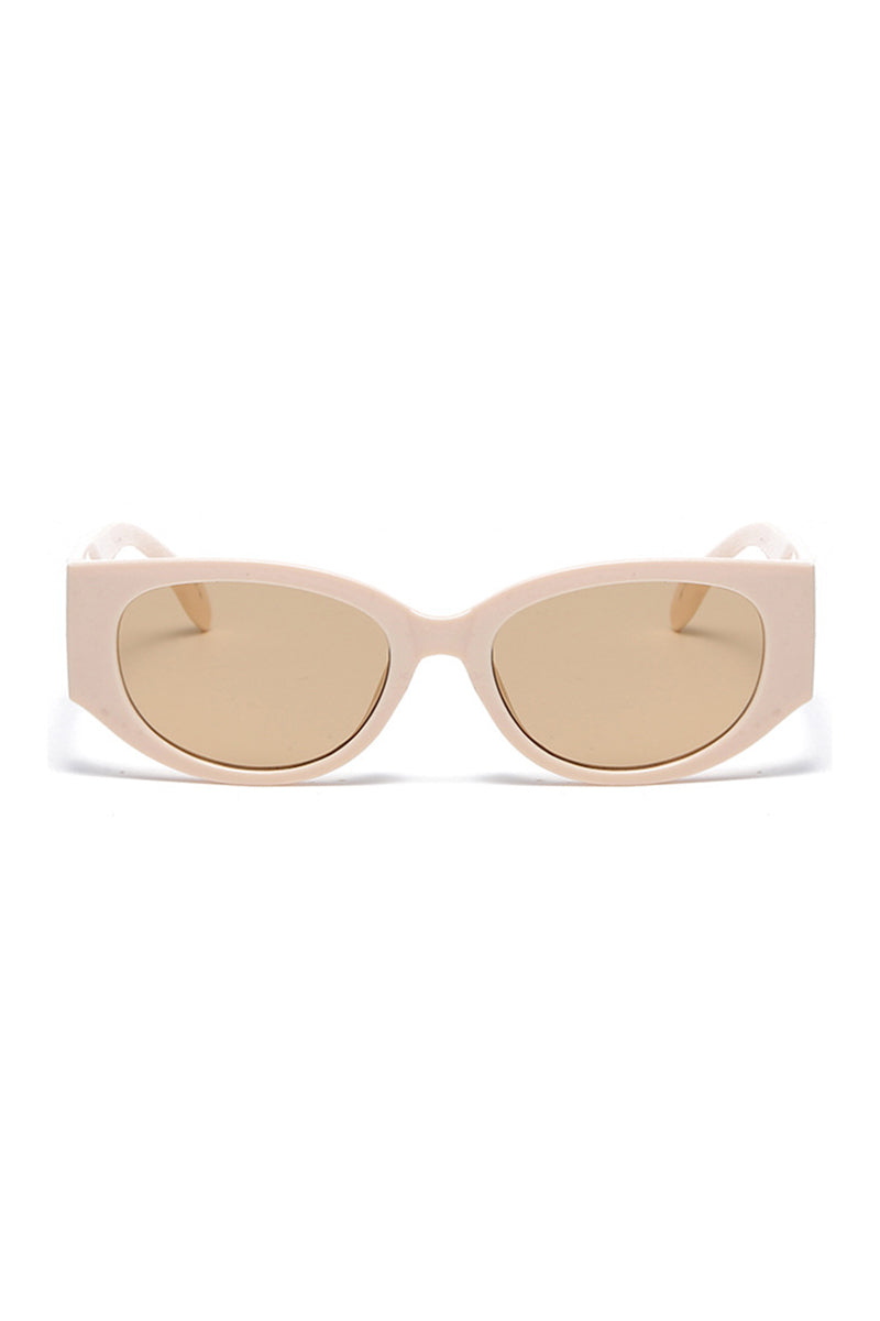 Letter Print Modern Ellipse Beige Sunglasses