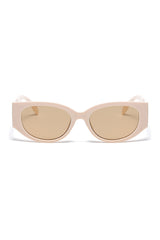Letter Print Modern Ellipse Beige Sunglasses