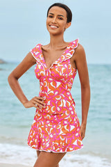 Floral Print V Neck Rocking Ruffles Tankini