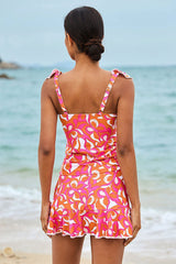 Floral Print V Neck Rocking Ruffles Tankini
