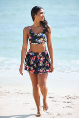 Floral Print Scoop Neck Pretty Bikini Top & Pleated Skirt