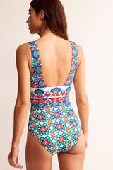 Tribal Print Ethnic V Neck One Piece Swimwear