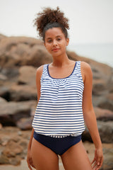 Revneu  Stripy Classic Navy Blue Tankini Flash Sale