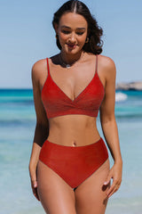 Revneu  Solid Color Twist High Waist Classic Bikini